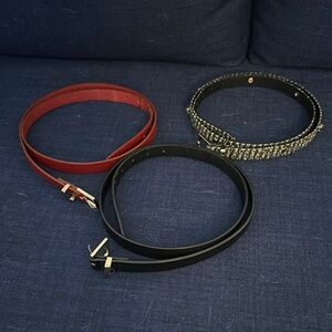 Elegant Women's Belt Set - Red, Black, and Black/White with Silver Accents